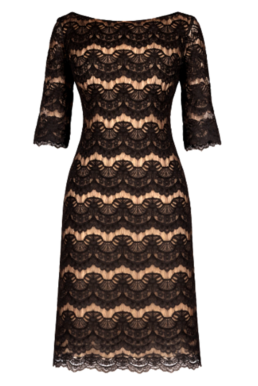 Jessica Howard Black Lace Nude Lined Bell Sleeve Cocktail Party Dress sz 10 P